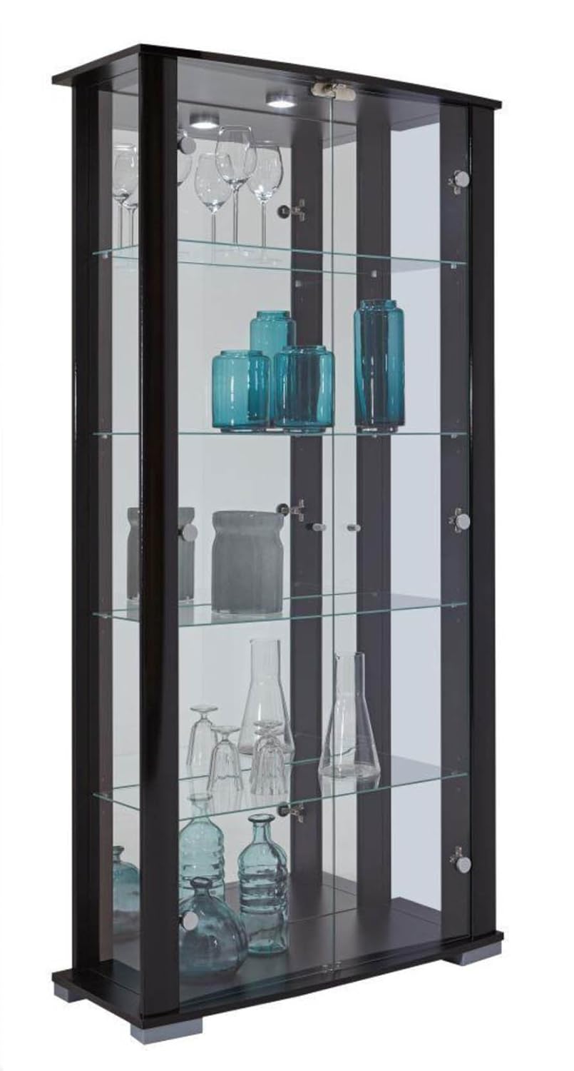 Home Stella 2 Glass Door Wide Display Cabinet Black Amazon Co