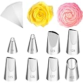 8 Pcs Petal Icing Tips Flower Leaf Piping Tip Set Rose Flower Piping Tips Set with 20 Pcs Disposable Pipi Bags Stainless Frosting Tip DIY Icing Nozzle Tool for Cake Decorating