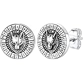 FaithHeart Viking Runes Stud Earrings for Men Silver/Black/Gold Stainless Steel Lightweight Earrings Retro Norse Mythology Jewelry with Gift Box