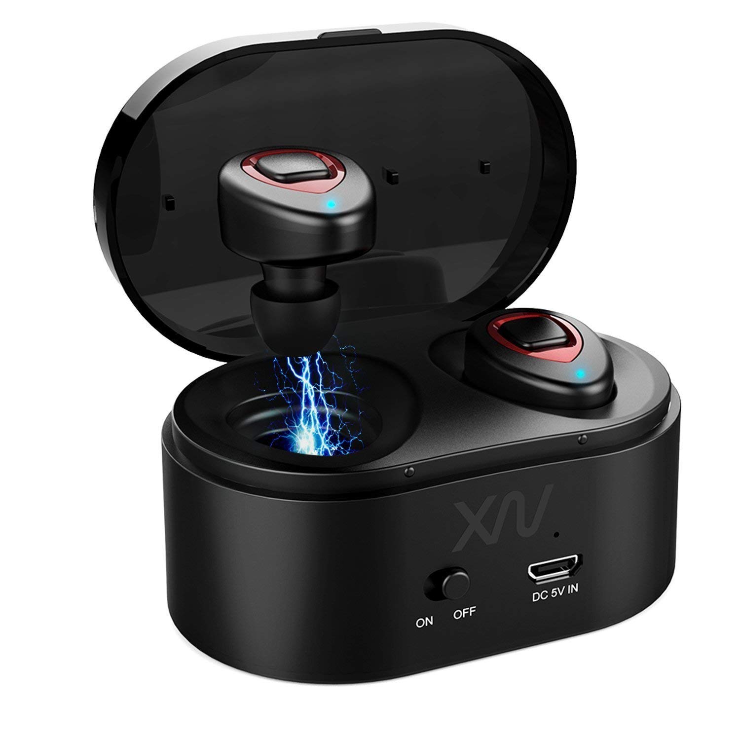 Cuffie Bluetooth senza fili – Mini Auricolari wireless bluetooth XIAOWU Effetto Stereo con Microfono Incorporato e Base di Ricarica per iPhone 8, 7 Plus, Samsung, iPad, Dispositivi Android (K5S-red)