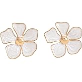 White Flower Stud Earrings for Women, Vintage Floral Petal Earring, Elegant Statement Trendy Jewelry Gift for Bridal Party Daily Wear