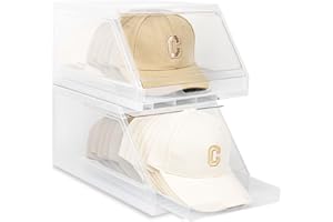 PALORA 2 Pack Stackable Hat Organizer Box | Clear Baseball Cap Storage Container with Sliding Tray | Dustproof, Durable Hat C