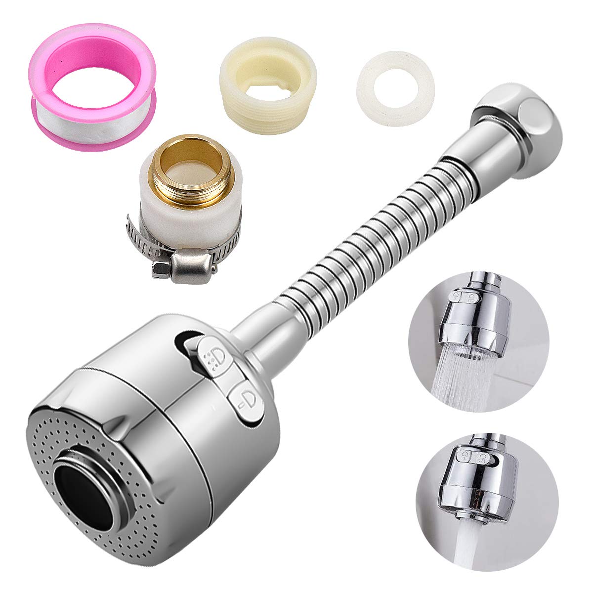 Water Swivel Faucet,YMWALK Kitchen Faucet Extender,360° Swivel Faucet Sprayer Head Faucet Replacement Component Effective Water Saving Filtering Faucet Diffuser Kitchen Accessories (16.5cm Long)