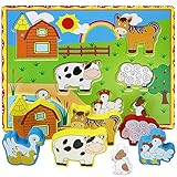 Lewo Chunky Wooden Puzzle Toddlers Barnyard Farm Animals Jigsaws (7 pcs)