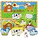 Lewo Chunky Wooden Puzzle for Toddlers Barnyard Farm Animals Jigsaws (7 pcs)