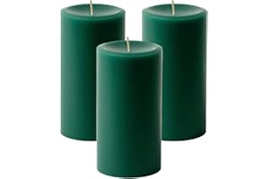 Mister Candle Dripless Unscented Pillar Candles, Set of 3 Hand Poured Hunter Green Pillar Candles, Solid Color Non-Scented Candles for Home Decor, Premium Wax, 80 Hr Burn Time, 3x6 Inch