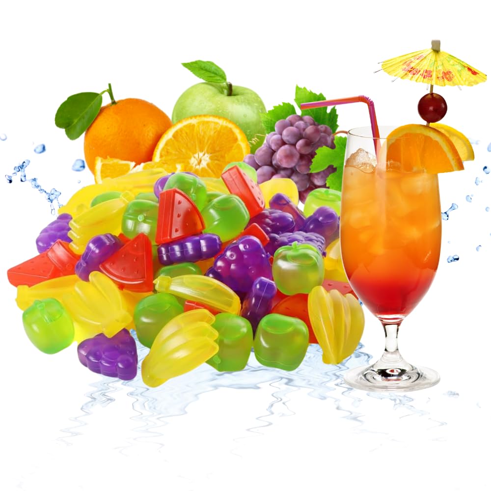 eMKay® 40Pcs BPA Free Multicoloured Plastic Reusable Washable Assorted Fruit Shaped ICE Cubes for Cooling Your Drinks,Fast Freezing,No Fuss, Easy to use & Store and Ideal for Drinks, Parties & BBQs