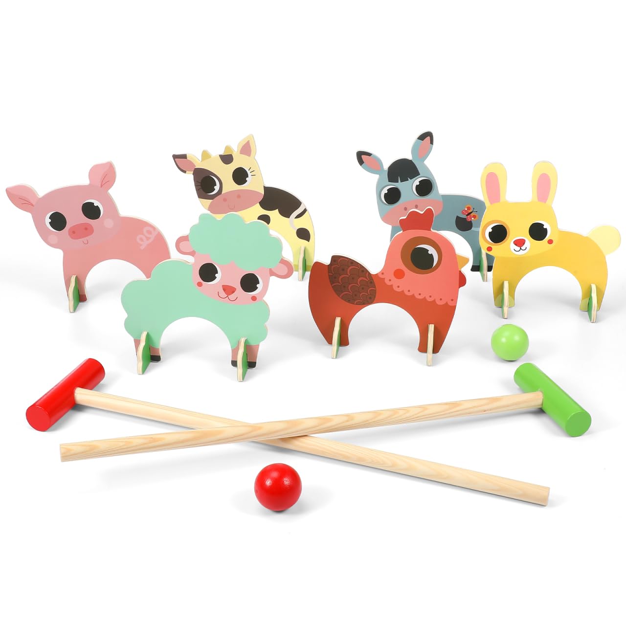 Photo 1 of Totority Cute Animal Themed Croquet Set - Fun Indoor and Outdoor Game with Wooden Mallets and Balls Ideal for Family Playtime and Coordination Skills Development
