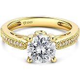 Jeulia Classic Moissanite Engagement Ring for Women; D Color Round Cut 925 Sterling Silver Wedding Ring Yellow Gold CZ Anniversary Promise Rings for Her with Jewelry Gift Box