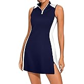 Viracy Tennis Dress Golf Dresses for Women with Shorts, Pockets Sleeveless Zip Up Stand Collar Lightweight Athletic Dress