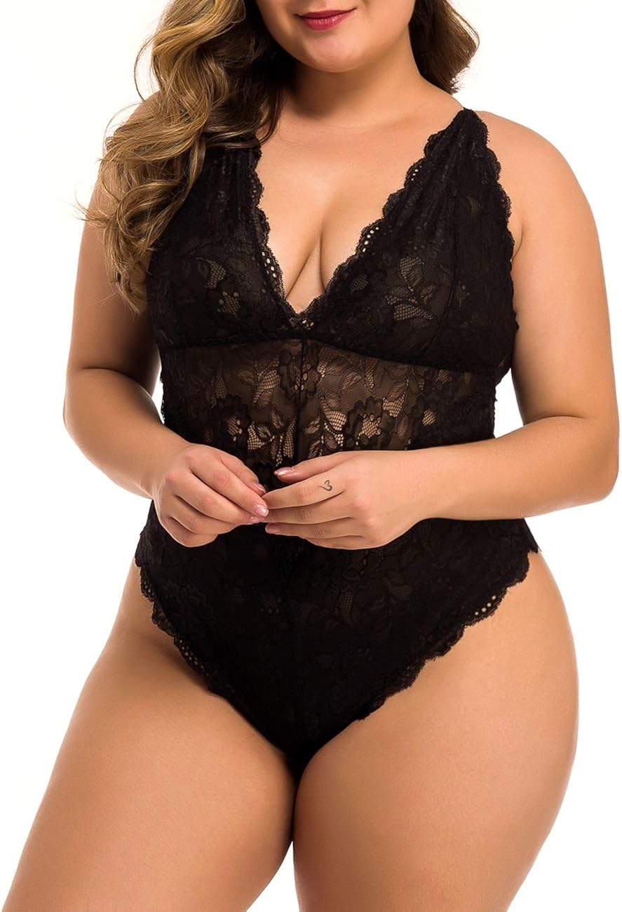 XAKALAKA Women Plus Size Lace Bodysuit Teddy Lingerie One Piece Babydoll Clubwear S-XXXXL at  Women’s Clothing store