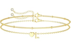 DEARMAY Dainty Initial Heart Gold Bracelets for Women Trendy, 14K Real Gold Letter Charm Bracelet Jewelry Cute Simple Fashion Chain Bracelets for Women Gift