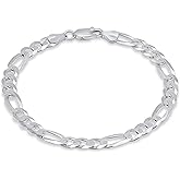 Aka Gioielli - Solid 925 Sterling Silver 7mm Diamond-Cut Figaro Link Chain - Bracelet for Men and Women - Made in Italy