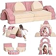 GudoInsole Flower Kids Play Couch 10PCS Toddler Couch High Density Foam Sectional Sofa Playroom Kids Furniture for Girls and Boys Bedroom (Pink)