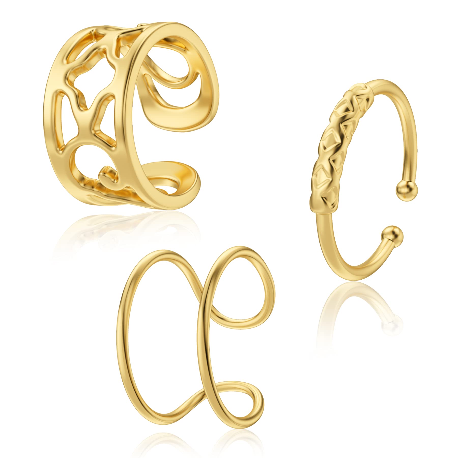 Melighting 3pcs Ear Cuffs Set Non-Pierced Cartilage Helix Earrings Stainless Steel Conch Ear Cuffs Adjustable Conch Earrings Helix Cuff Earrings for Women Girls