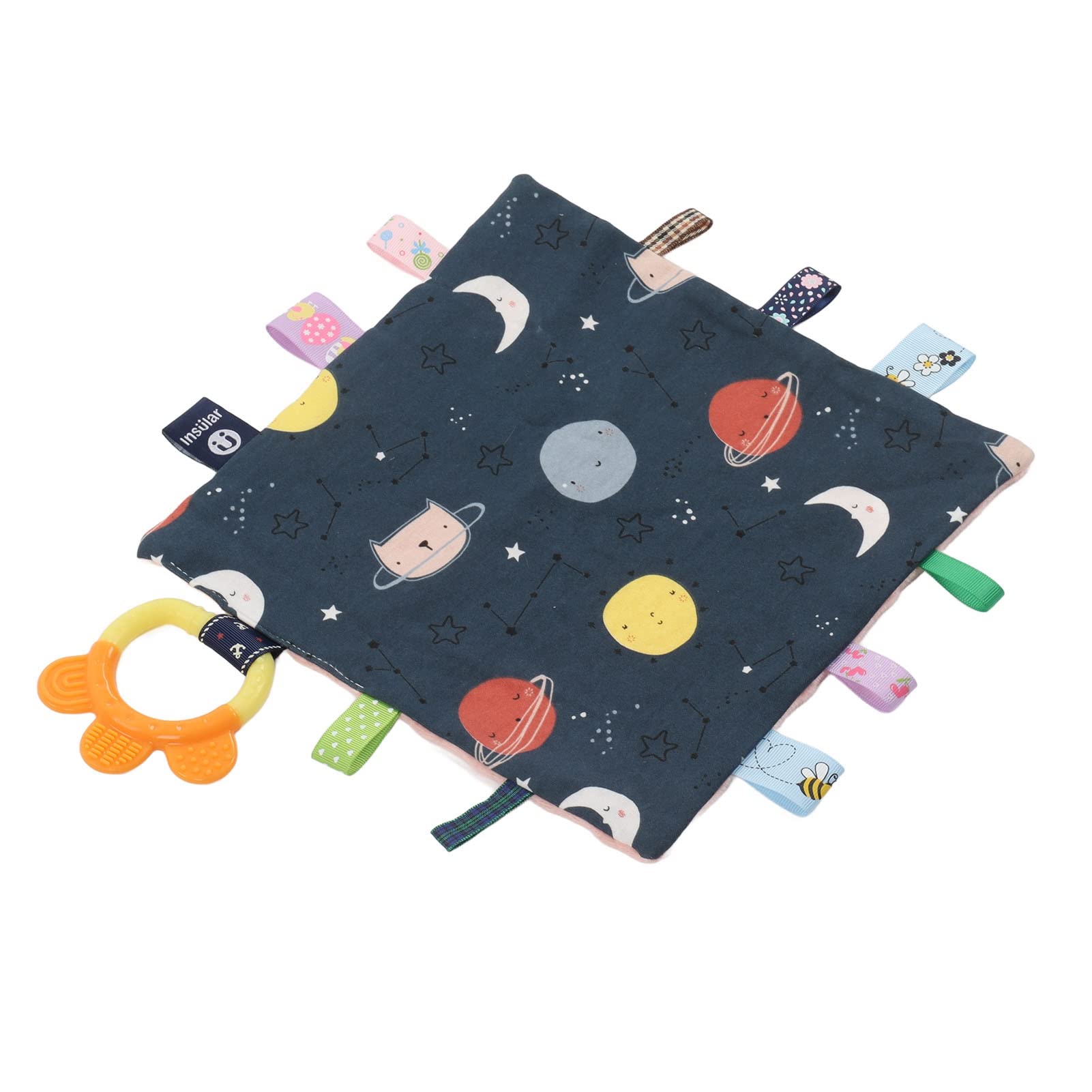 Security Blanket, Soft Cute Space Pattern Baby Tags Security Blanket Infant Soothing Blanket with Teether Sensory Toy for Girl Boy Baby Touch Training Toys Babies