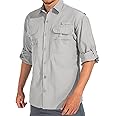 linlon Mens Safari Shirts Long Sleeve UV Protection Hiking Fishing UPF 50+ Quick Dry Cooling Camping Travel Shirts