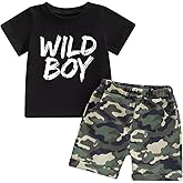 wdehow Toddler Kids Baby Boy Summer Clothes Sets 1T 2T 3T 4T 5T Letter Print Short Sleeve Tops Camouflage Shorts Outfits