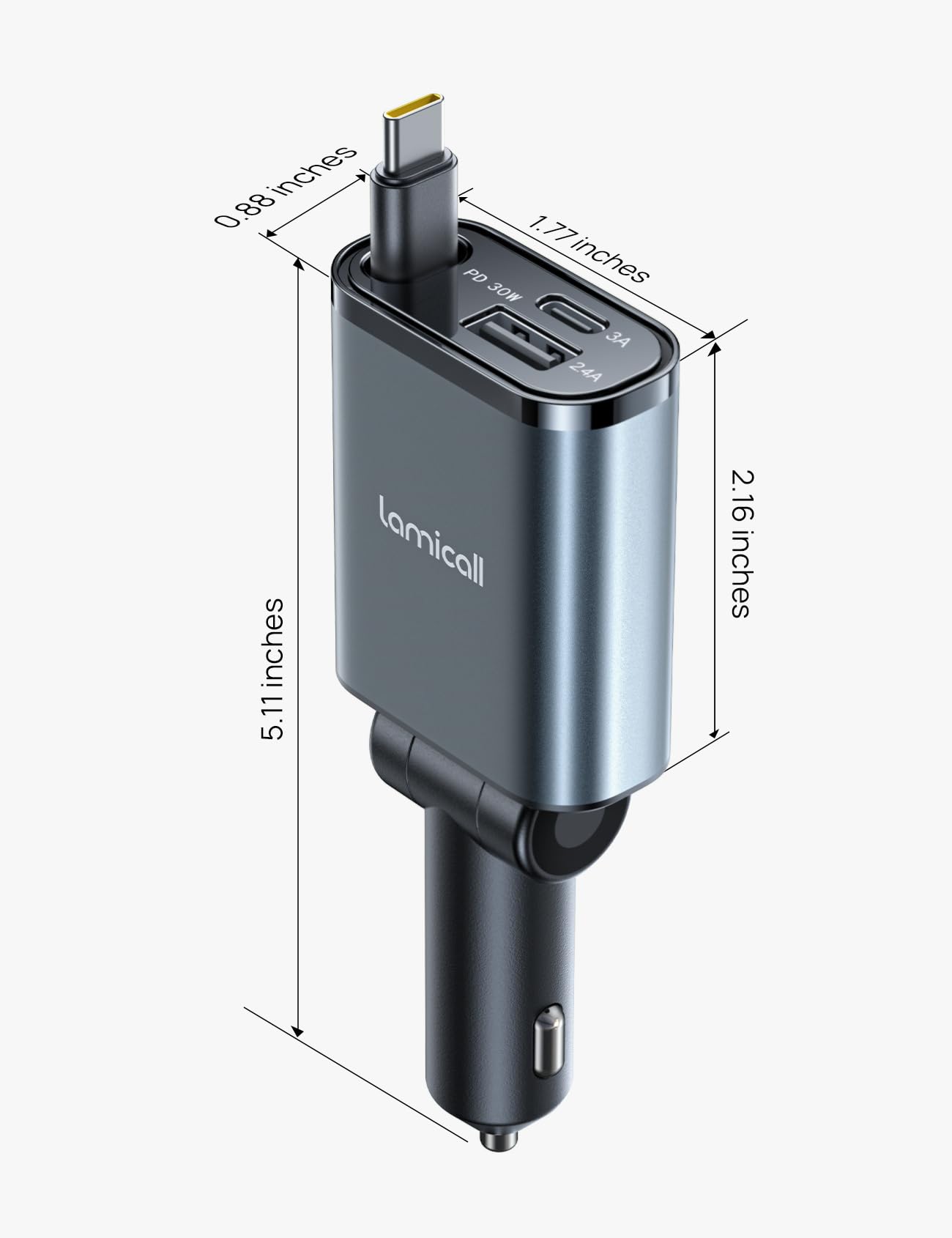 Lamicall Car Charger USB C Compatible with iPhone 17 16 15 Fast Charging [Ultra-Compact, 60% Less Space] 57w Type C Retractable Car Charger Fit Samsung Galaxy S25 S24 Ultra Pixel Android