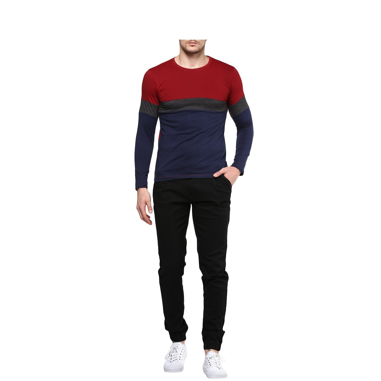 urbano fashion men's maroon, charcoal grey, navy blue round neck full sleeve t-shirt