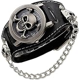 Vigorbee Cool Leather Punk Skull Quartz Men's Wrist Watch,Skull Flip Cover Women's Watch,Skull+Chains+Rivets Elements,Fashion for Valentine's Day Gift