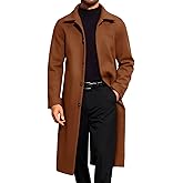Runcati Mens Long Trench Coat Single Breasted Lapel Overcoat Casual Fall Winter Warm Peacoat