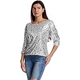 Women Sequin Sparkle Glitter Tank Coctail Party Tops T-Shirt Blouses