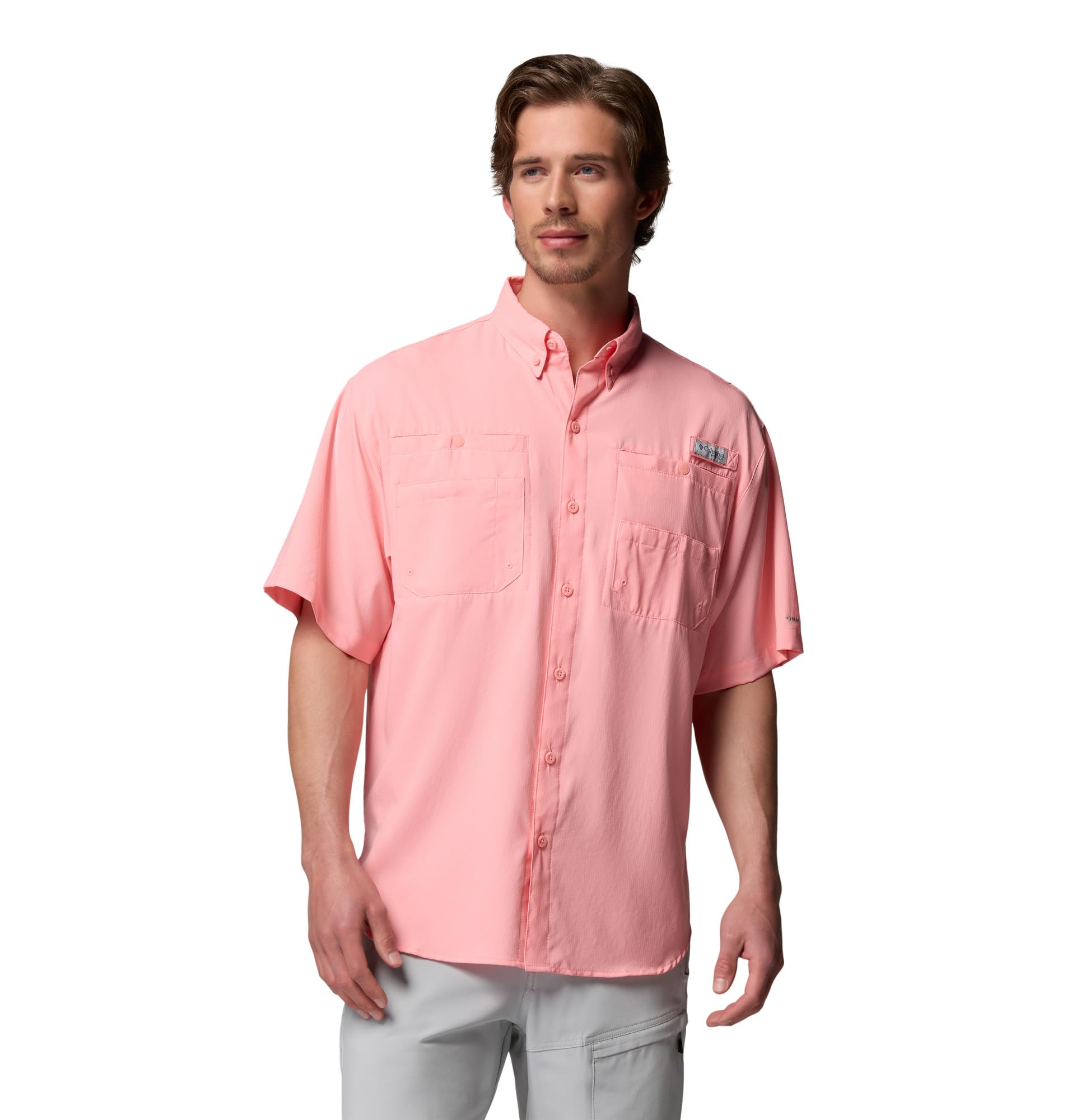 Columbia Mens PFG Tamiami II Short Sleeve Fishing Shirt, Sorbet, 4X Tall Image