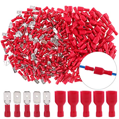 Hilitchi 100pcs 22-16 Gauge Fully Insulated Male Female Spade Quick Splice Wire Terminals Wire Crimp Connectors Set
