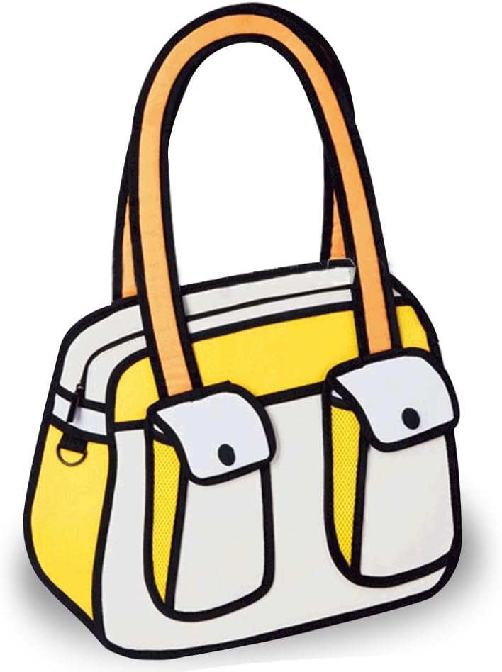 Totoab Canvas From Cartoon Shoulder Paper Messenger Bag 2D Drawing 3D Jump Handbag(Yellow)