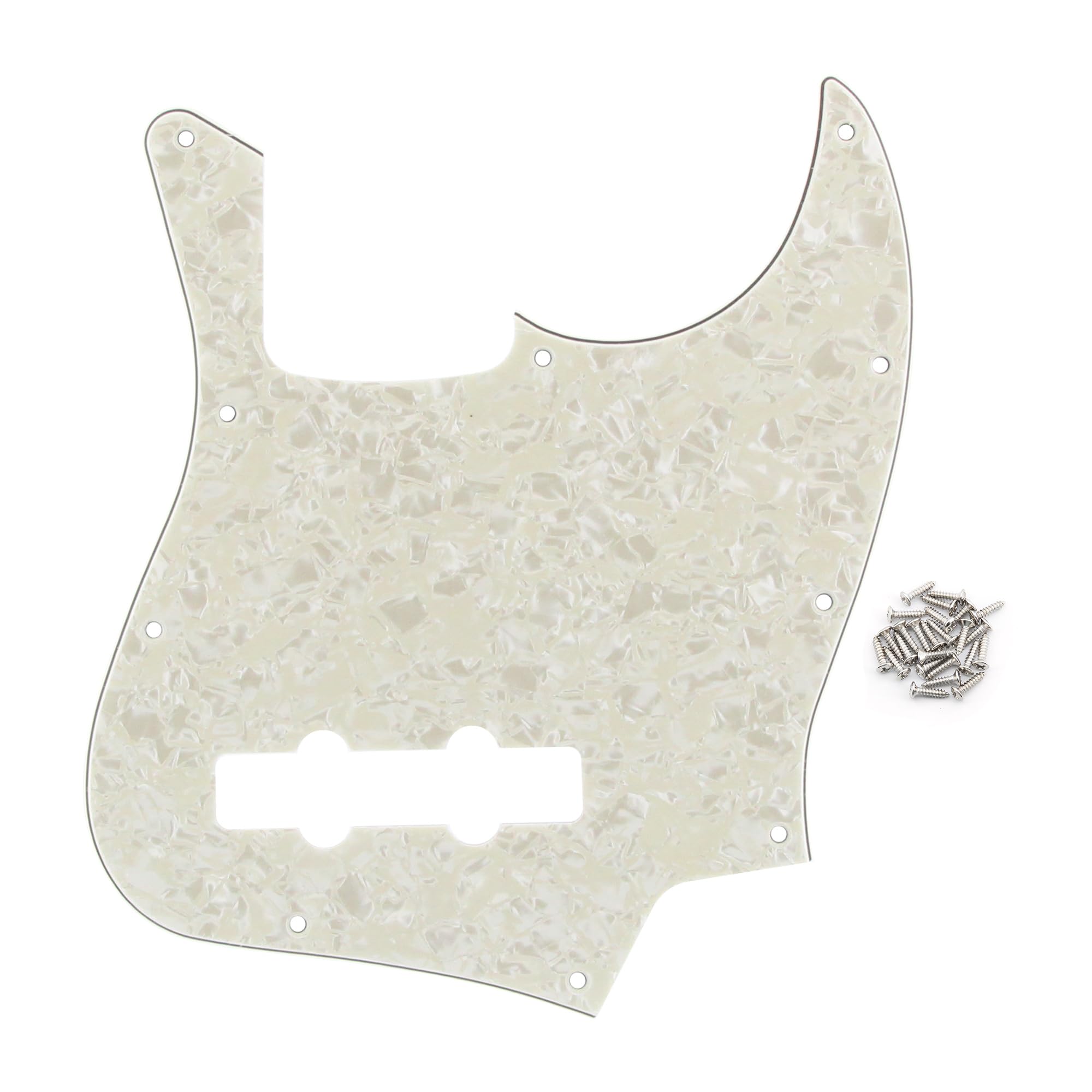 FLEOR 10 Hole JB Bass Pickguard 4Ply Scratch Plate without Truss Rod Notch for Standard 4 String Model JB Bass Guitar, Aged Pearl