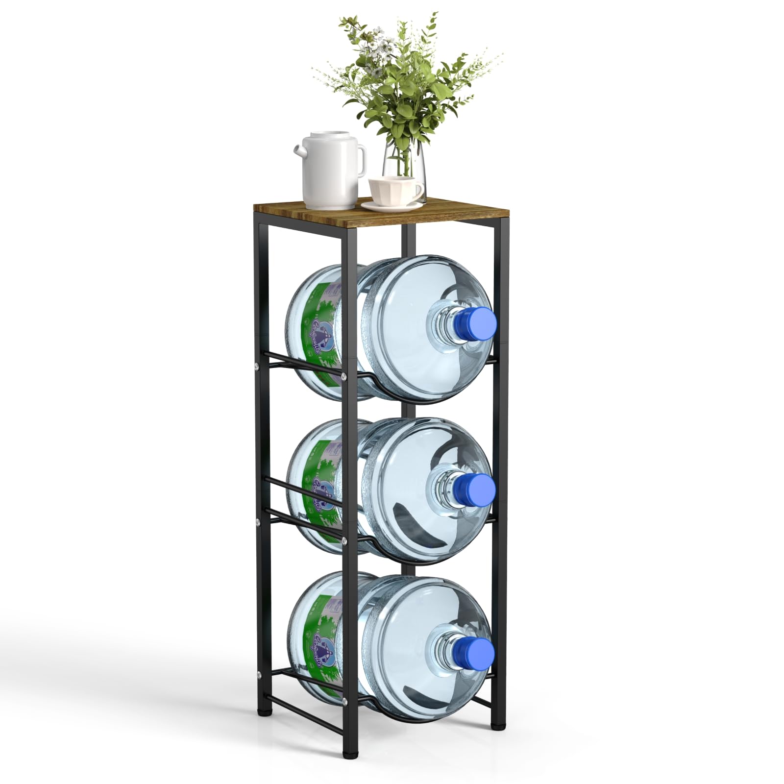 DIRZA 5 Gallon Water Jug Holder with Top Shelf, 3 Tier Water Bottle ...