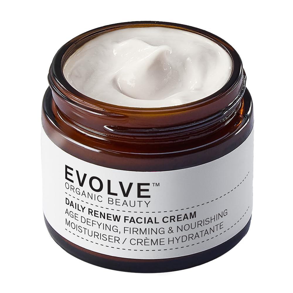 Evolve Organic Beauty Daily Renew Facial Cream - Daily Moisturiser with Anti-Ageing Peptides, Hyaluronic Acid & Vitamin E - Organic Face Cream For Normal to Dry Skin (60 ml) (60ml) (60ml)