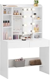 VASAGLE KAILYN Dressing Table with LED Lights 9 Bulbs 3 Colors White view 2