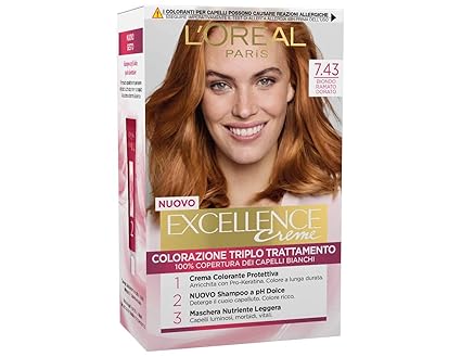 Loréal Paris Excellence Creme Tinta Colorante Con Triplo Trattamento Avanzato Copre I Capelli Bianchi 743 Biondo Ramato Dorato
