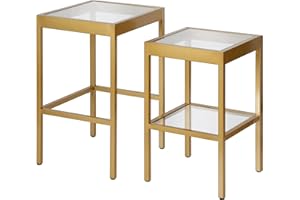 Henn&Hart Rectangular & Square Nested Nested Side Table in Brass, Table for Living Room, Bedroom