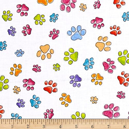 Loralie Designs Dog Gone Pawful Paws White Fabric By The Yard
