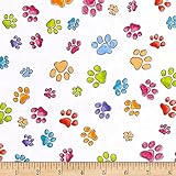 Loralie Designs Dog Gone Paws Fabric by The Yard, White