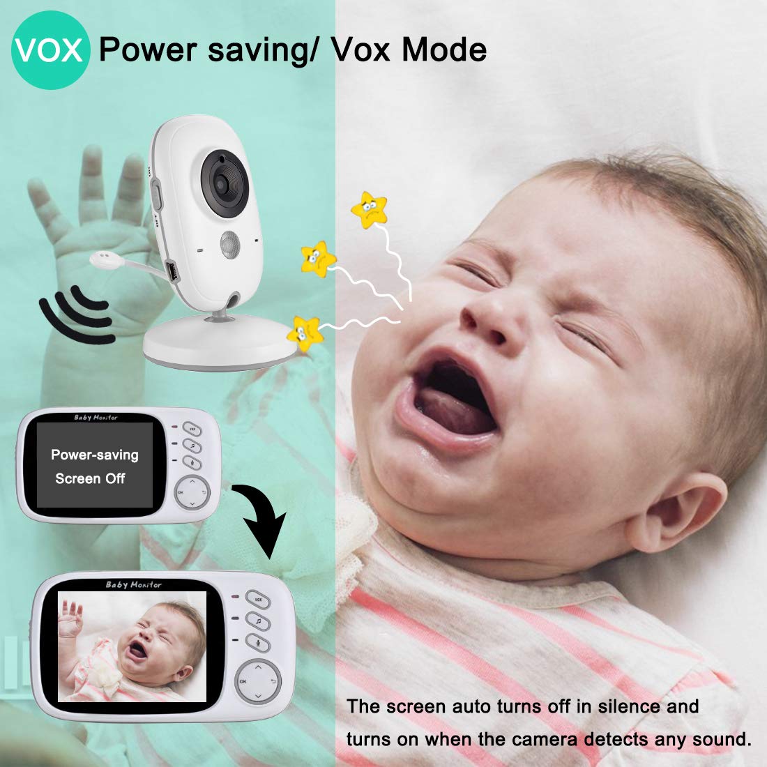 Baby Monitor with Camera 3.2\'\' LCD Baby Security Camera with 2PCS High Capacity Batteries,Magnet Holder,Two-Way Audio,960ft Range,Night Vision,Room Temperature,Lullabies for Baby,Nanny,Elderly,Pet