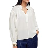 SUNNOW Women's Shirred V Neck Long Sleeve Blouse Elegant Ruffle Detail Top Lightweight Casual Dressy Shirt