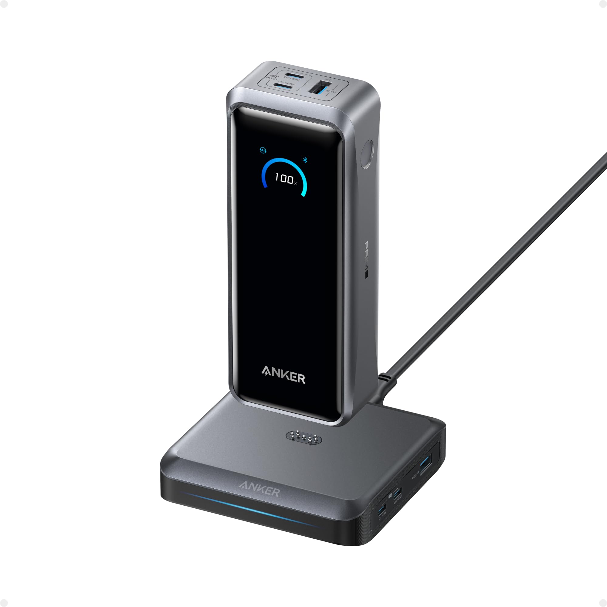 Anker Prime Power Bank and Charging Base, 26,250mAh 300W Max Portable Charger with Base for 6 Devices, Two-Way Charging, TSA-Approved, App Control, for MacBook, iPhone 17/16 Series, and More Image