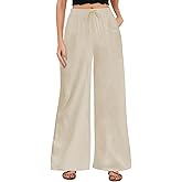 Buauty Plus Size Palazzo Cotton Linen Pants Women Wide Leg Pants Loose Fit Casual Comfy Lounge Flowy High Waist Trousers 2024