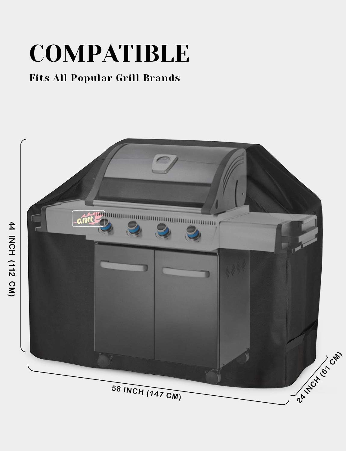Homitt Gas Grill Cover, 58-inch 3-4 Burner 600D Heavy Duty Waterproof BBQ Cover with Handles and Adjustable Straps for Most Brands of Grill -Black : Garden & Outdoor