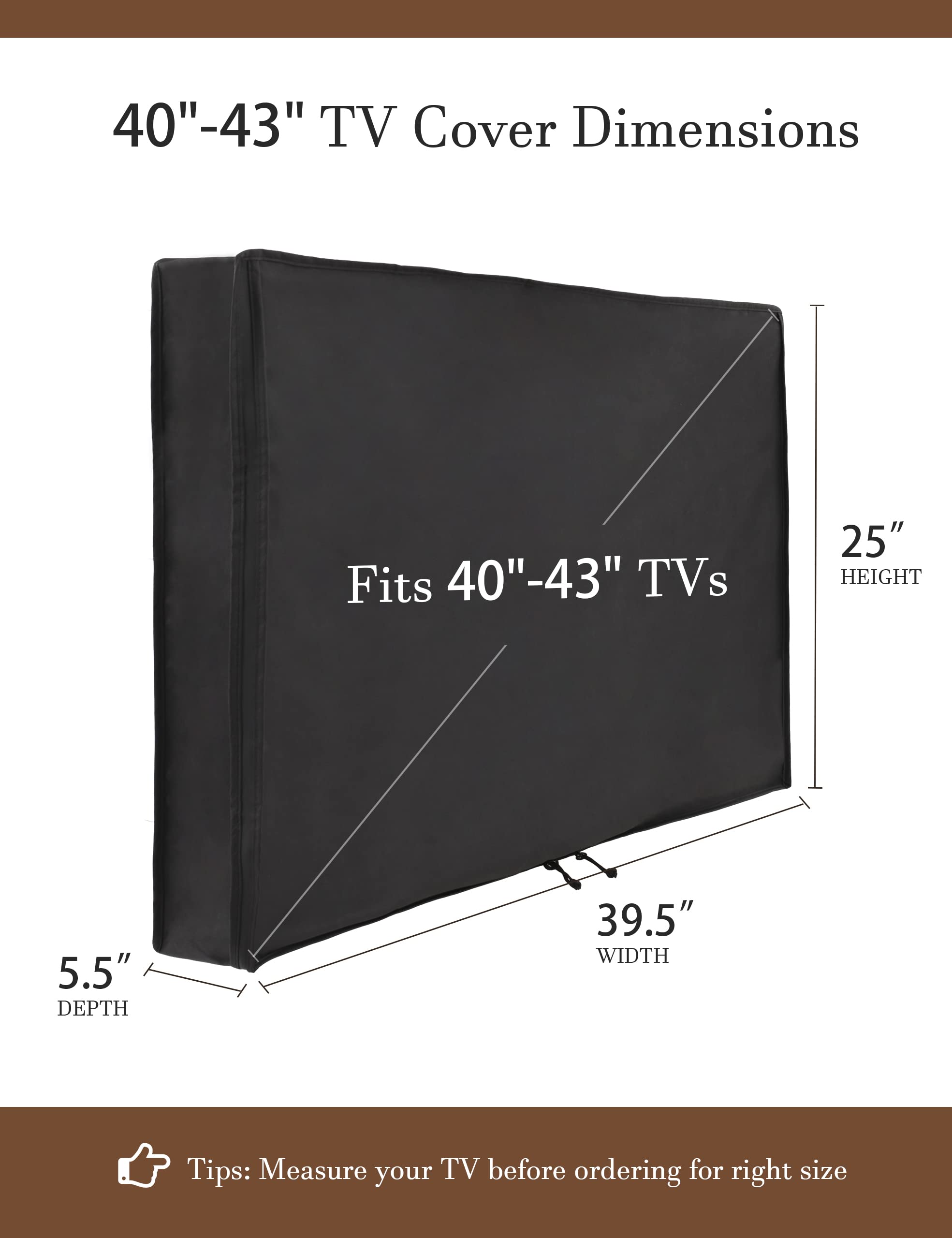 iBirdie Outdoor TV Cover 40 to 43 inch Waterproof, Cover Size 39.5''W x 25''H, Weatherproof, with Zipper for Outside Flat Screen 40 to 43 inch TV, Black, 600D Thick Fabric Protector