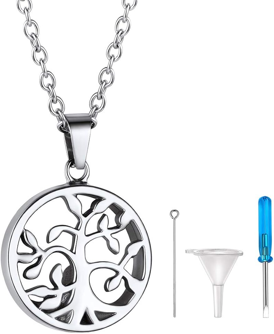 GoldChic Silver Necklace Chain Ashes Necklace for Women Family Tree Memorial Pet Urns Keepsake Pendant Cremation Jewellery