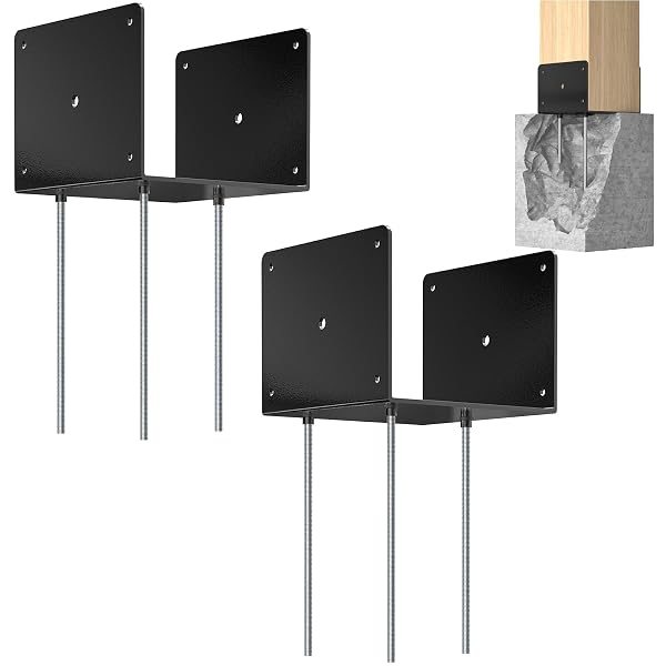 FMHOTU 8X8 CONCRETE POST BASE(2 PCS), DECK POST BASE HOLDER GROUND SPIKE FOR CONCRETE, DECKING POST BRACKETS WITH 3 ANCHOR RODS, POST BASE FOR PAVILION DECK PORCH HANDRAIL RAILING