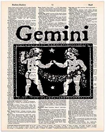 Gemini, Vintage Astrology, Dictionary Page Art Print, 8x11 UNFRAMED