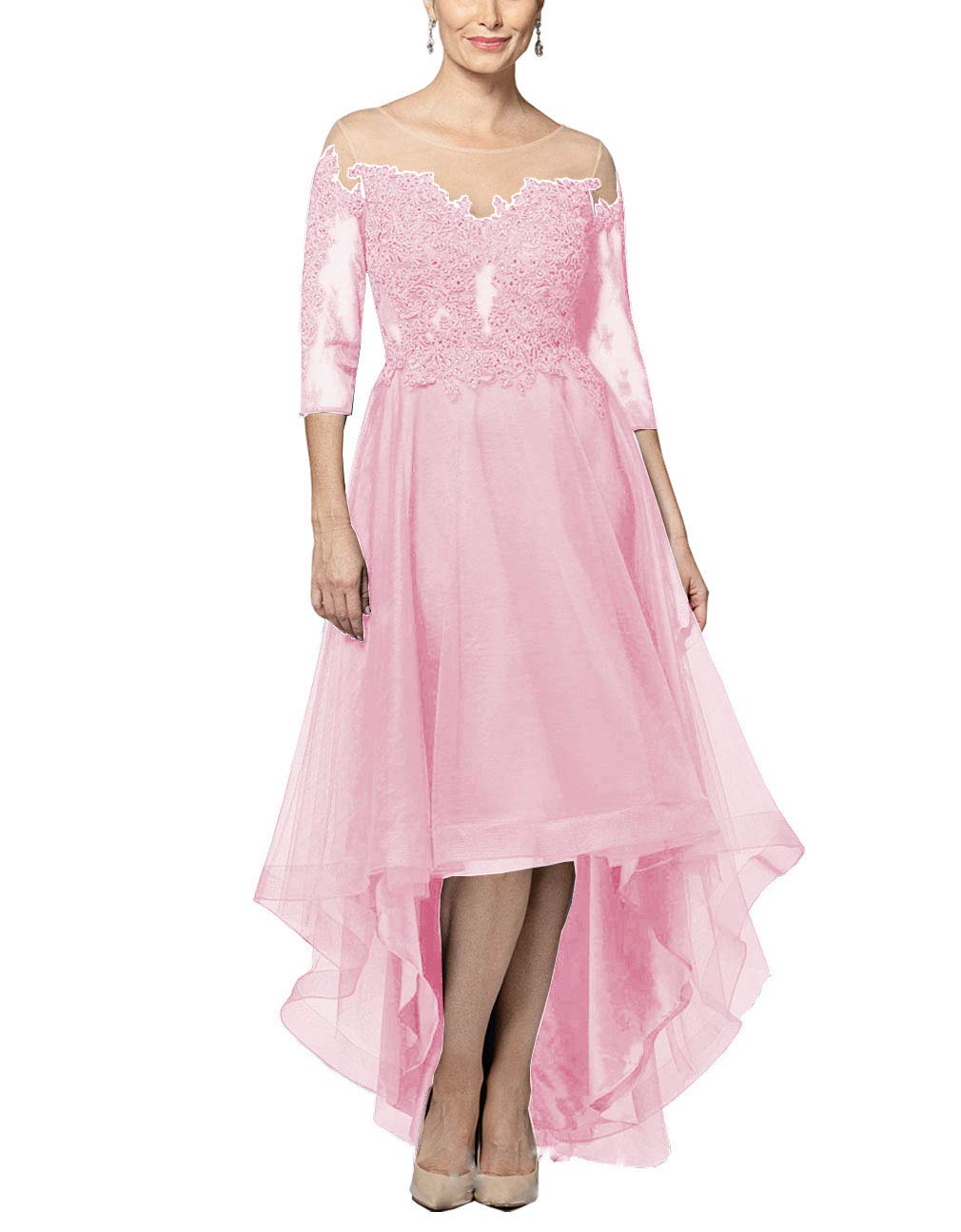 WHZZ HiLow Mother of The Bride Dresses with Sleeves Lace Evening