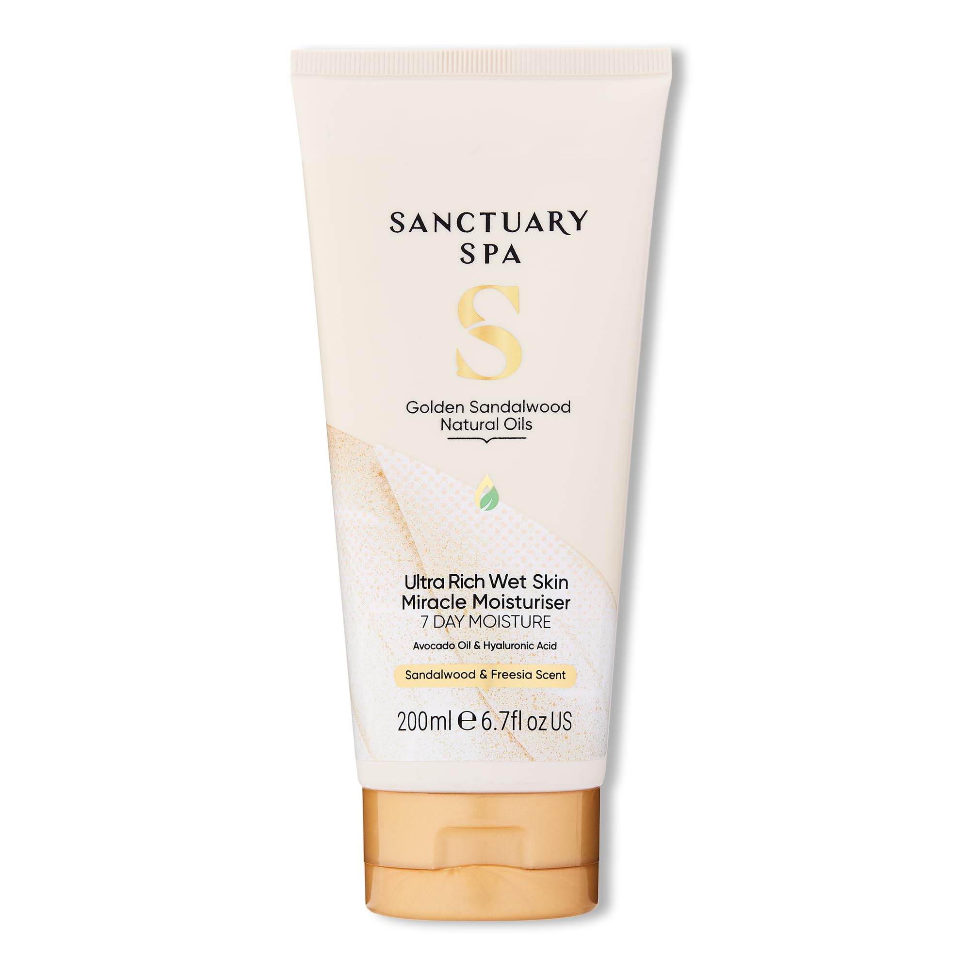Sanctuary Spa Golden Sandalwood Ultra Rich Wet Skin Moisture Miracle, In-Shower Moisturiser, 7 Day Moisture, Mineral Oil Free, Cruelty Free & Vegan, 200ml