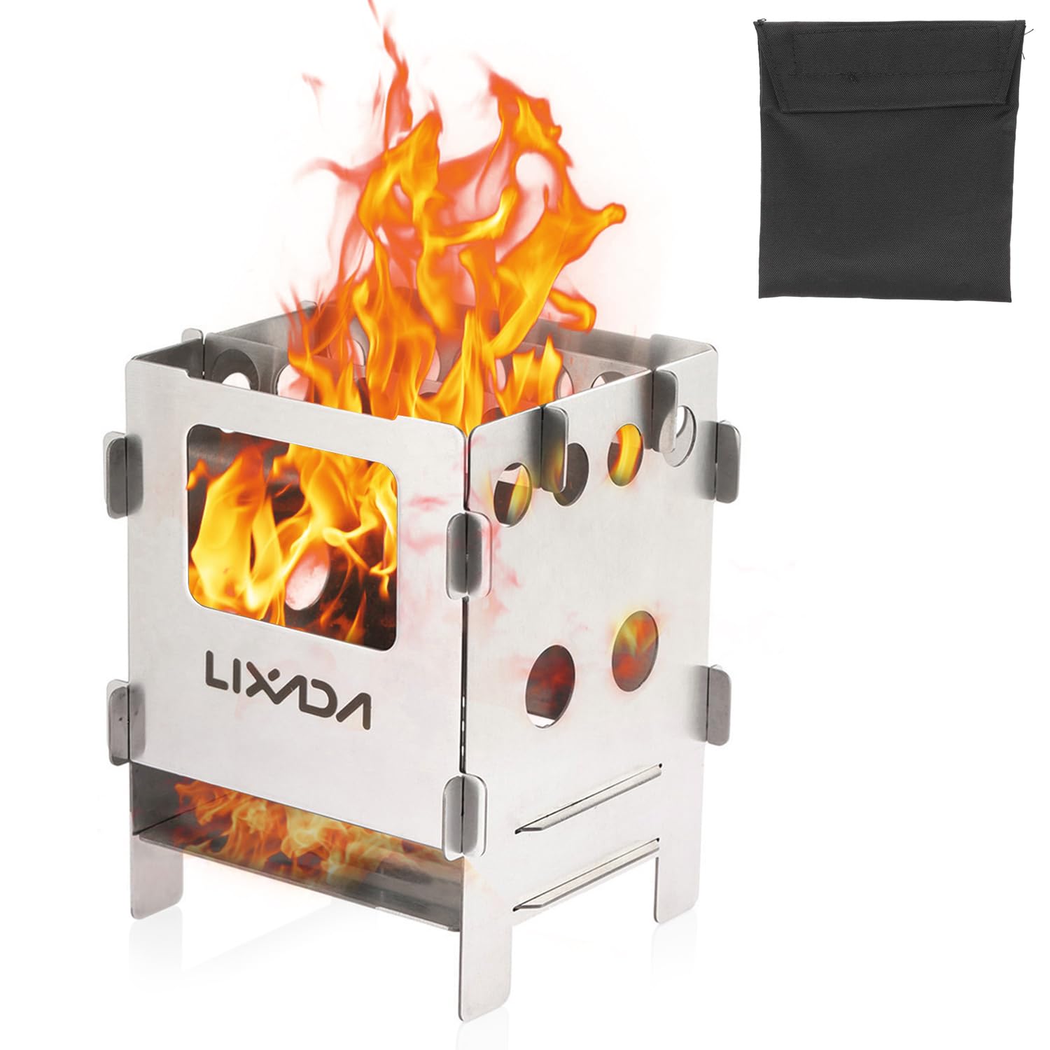 Lixada Portable Wood Stove Portable Stainless steel/Titanium Lightweight Folding Wood Stove Pocket Stove Outdoor Camping Cooking Picnic Backpacking Stove (Stainless steel)